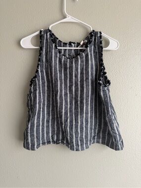 LOFT Striped Sleeveless Frayed Edge Tank Top - Black & White